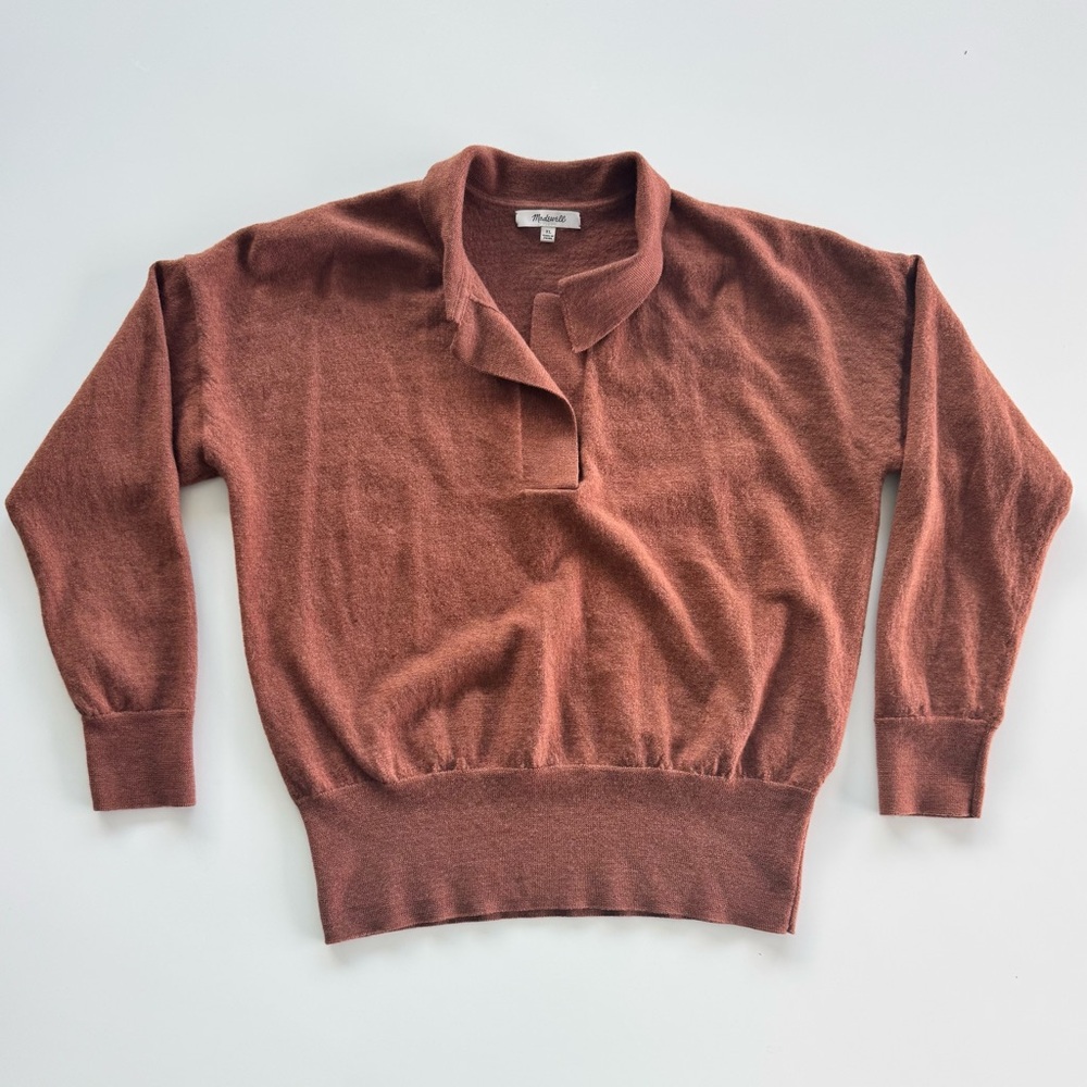 Madewell Brown Rustic Cowl Neck Sweater with Ribbed Trim